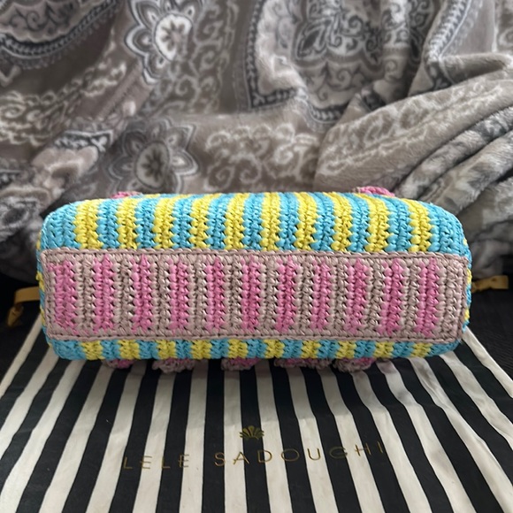 NWT! Lele Sadoughi Tabitha Raffia Ruffle Handbag Pink Purple Barbie Barbiecore - Picture 7 of 13